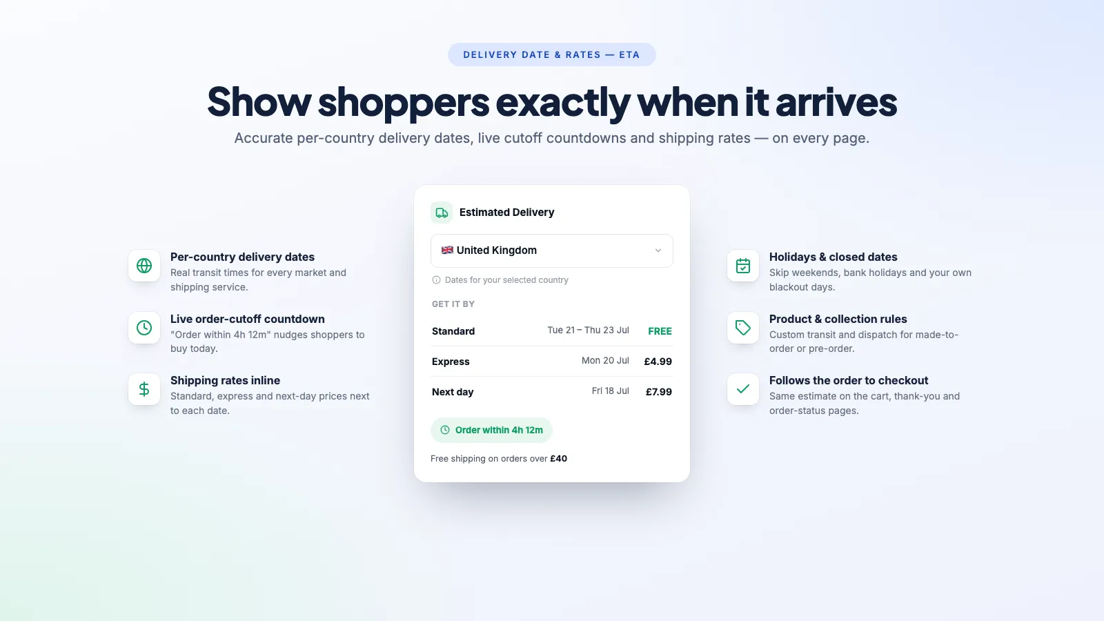 Delivery Date & Rates — ETA Shopify app screenshot
