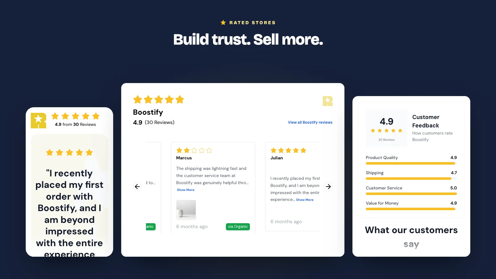 Rated Stores review widgets rendering on phone, tablet and desktop